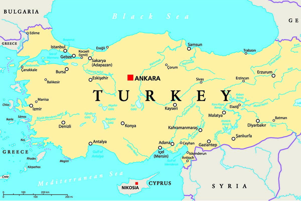 TURKEY 06 CARTE TURQUIE 1200 800 px - Bordered by the Black Sea, Aegean and Mediterranean