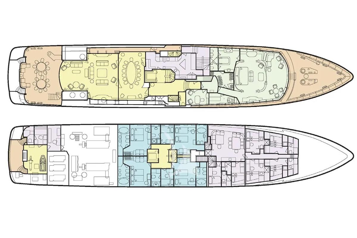 55m Feadship Olympus main and lower deck layout plan 55m Feadship Olympus main and lower deck layout plan