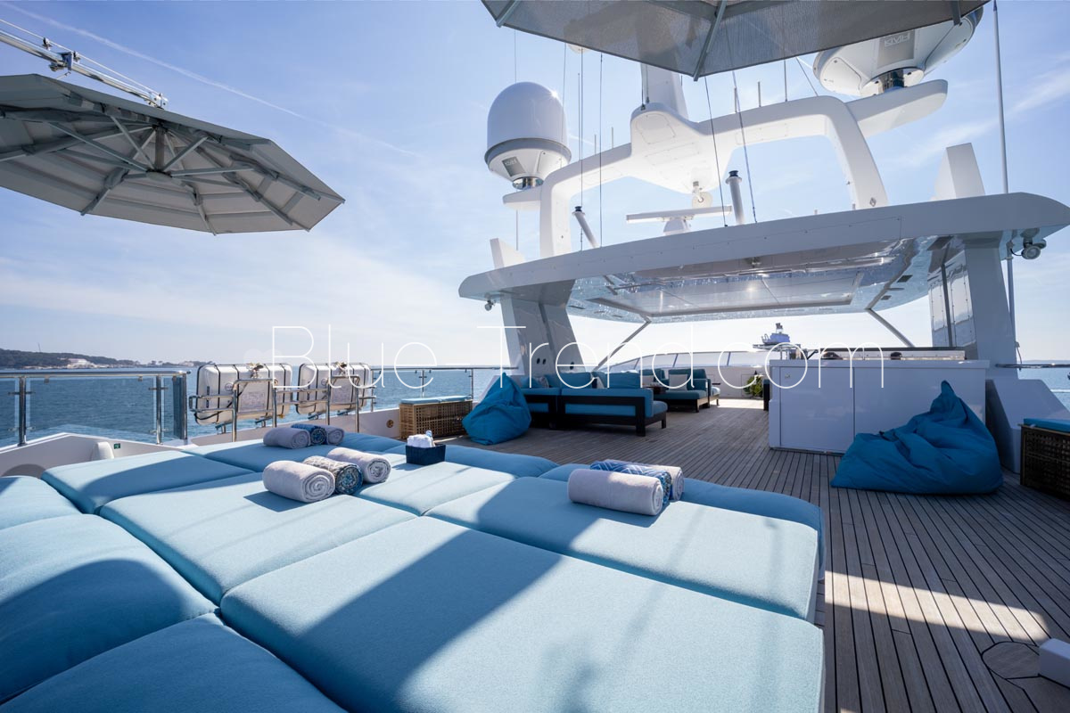 Benetti yacht Charade sun deck sun pad aft Benetti yacht Charade sun deck sun pad aft
