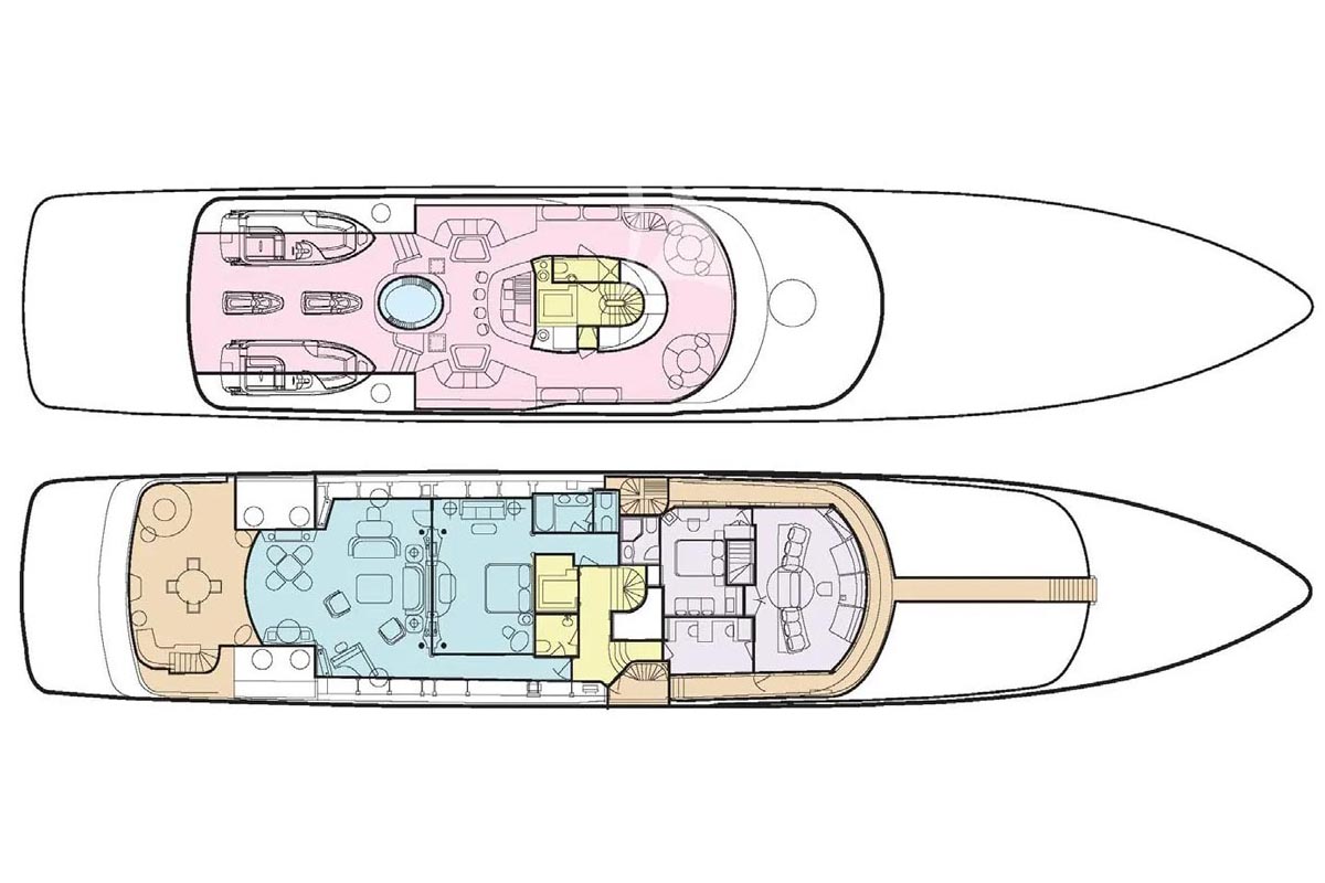 Feadship OLYMPUS top and upper deck layout plan Feadship OLYMPUS top and upper deck layout plan