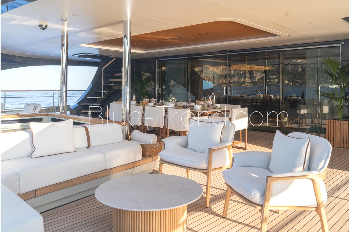 140 ft Rossinavi catamaran SEAWOLF X aft deck 140 ft Rossinavi catamaran SEAWOLF X aft deck
