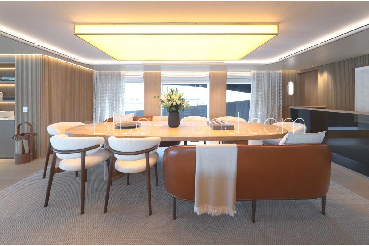 42,83m motor catamaran SEAWOLF X formal dining 42,83m motor catamaran SEAWOLF X formal dining